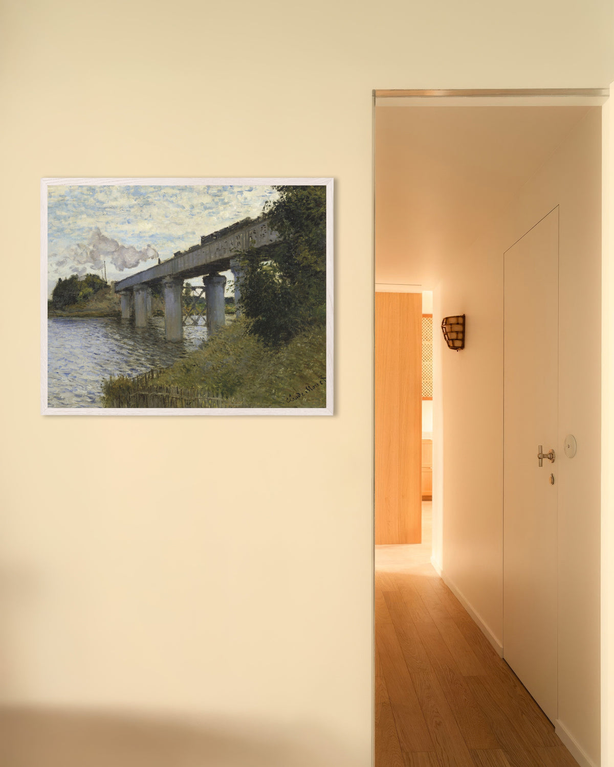 Plakat Jernbanebroen ved Argenteuil (1873–1874) af Claude Monet med hvid træramme