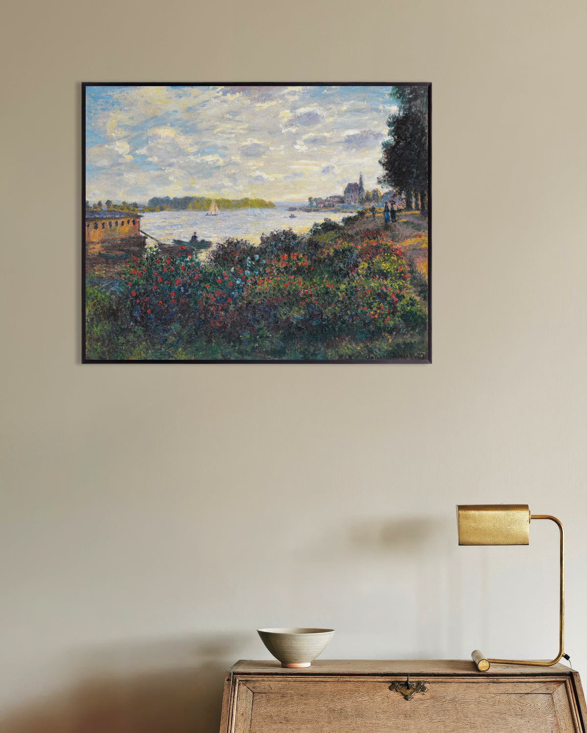 Plakat Seinen ved Argenteuil (1877) af Claude Monet med metalramme