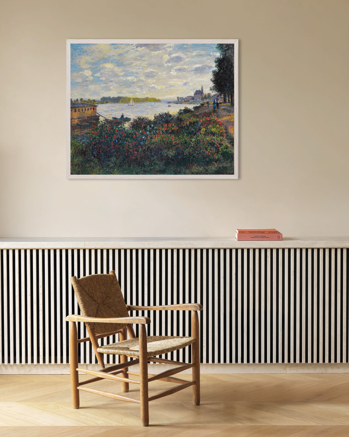 Plakat Seinen ved Argenteuil (1877) af Claude Monet med hvid træramme