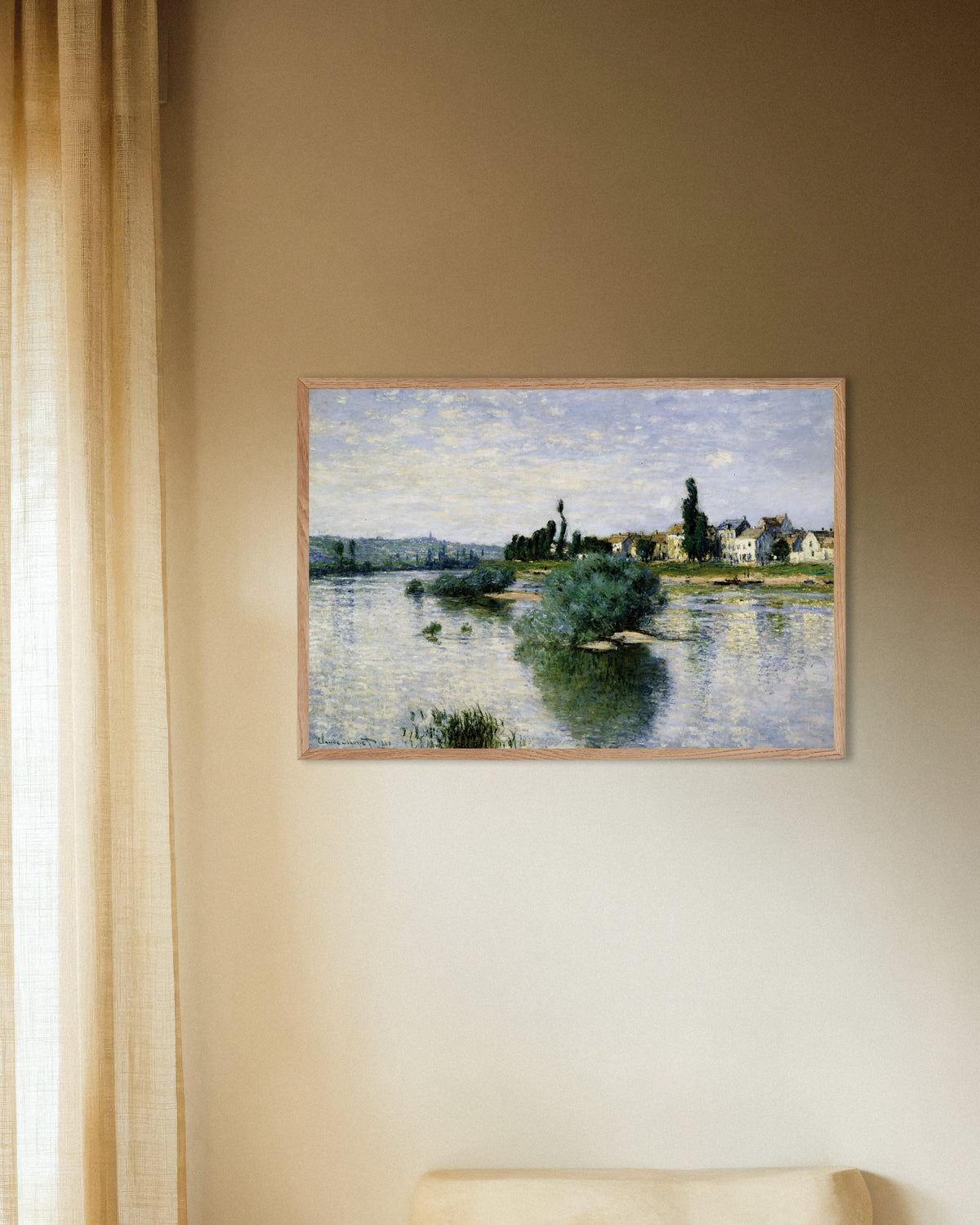 Plakat Seinen ved Lavacourt (1880) af Claude Monet med ramme i naturtræ
