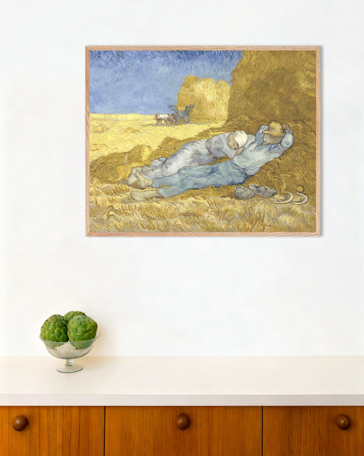 Poster med Siestaen, efter Millet (1890) af Vincent van Gogh, med naturfarvet træramme