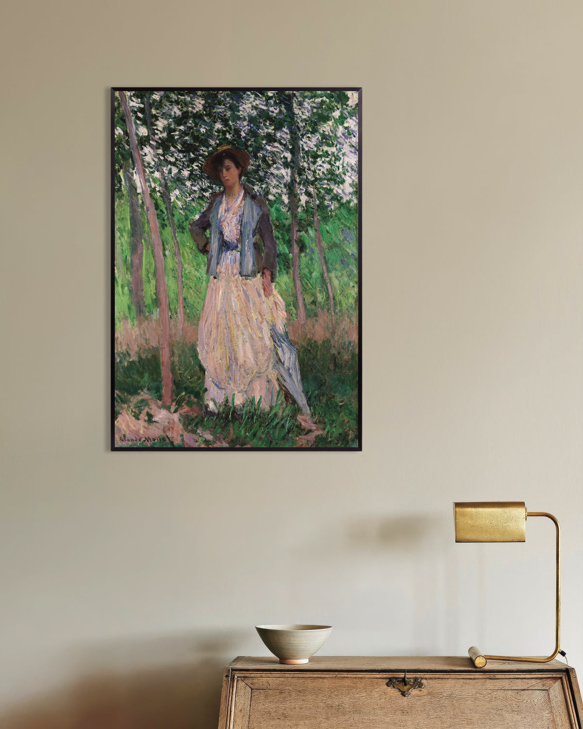 Plakat Spadsergængeren, Suzanne Hoschedé (1887) af Claude Monet med metalramme