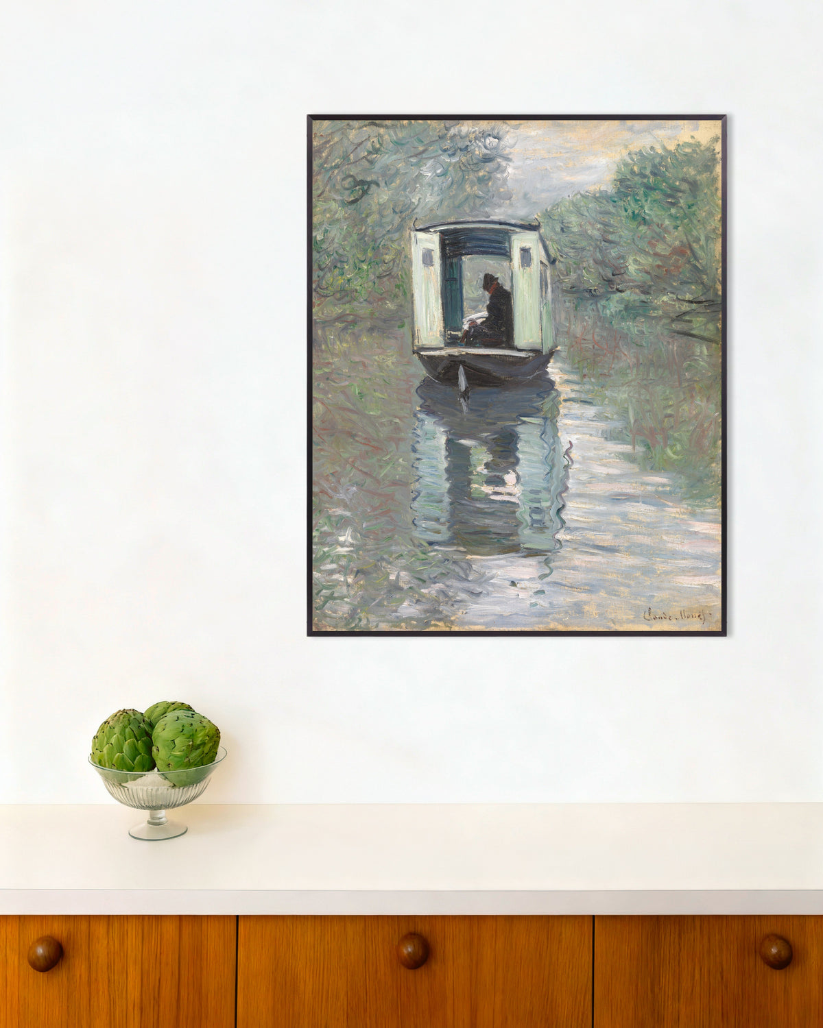Plakat Atelierbåden (1876) af Claude Monet med metalramme