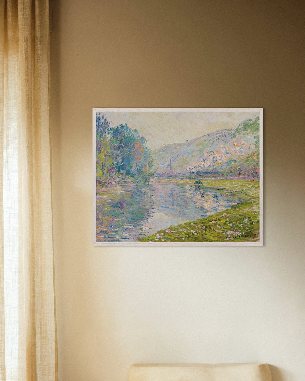 Plakat Toget ved Jeufosse (1884) af Claude Monet med hvid træramme