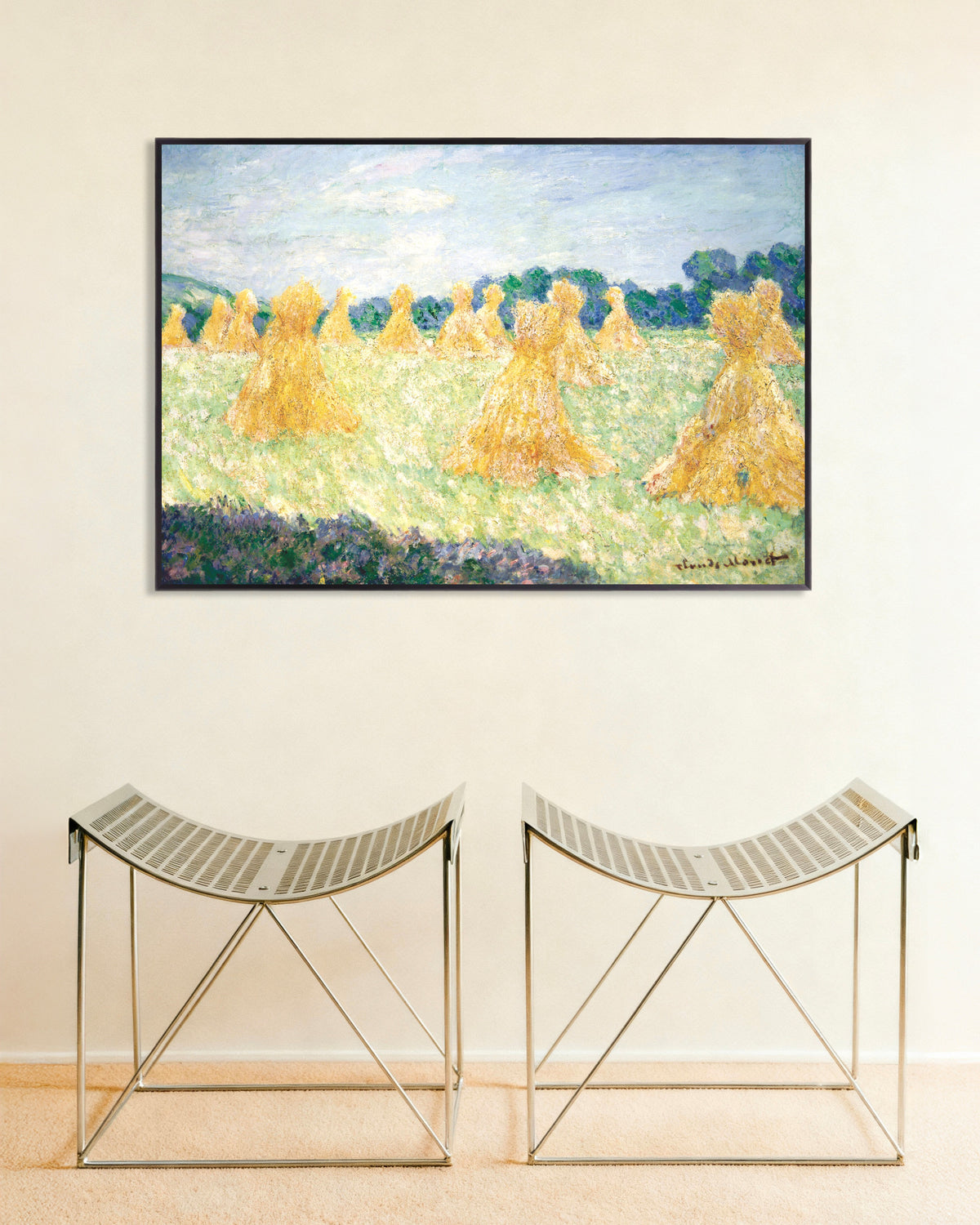 Plakat Pigerne fra Giverny, sollys (1894) af Claude Monet med metalramme