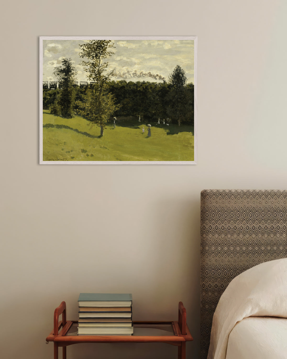 Plakat Tog på landet (ca. 1870) af Claude Monet med hvid træramme