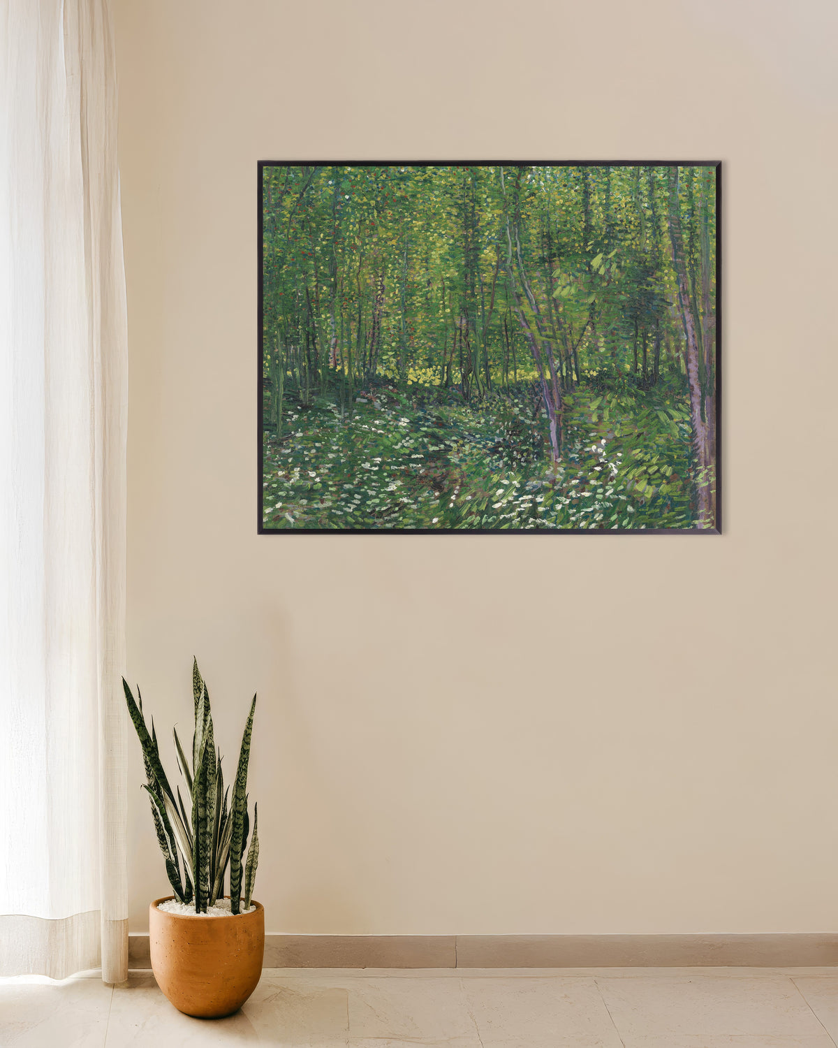 Poster med Træer og underskov (1887) af Vincent van Gogh med metalramme