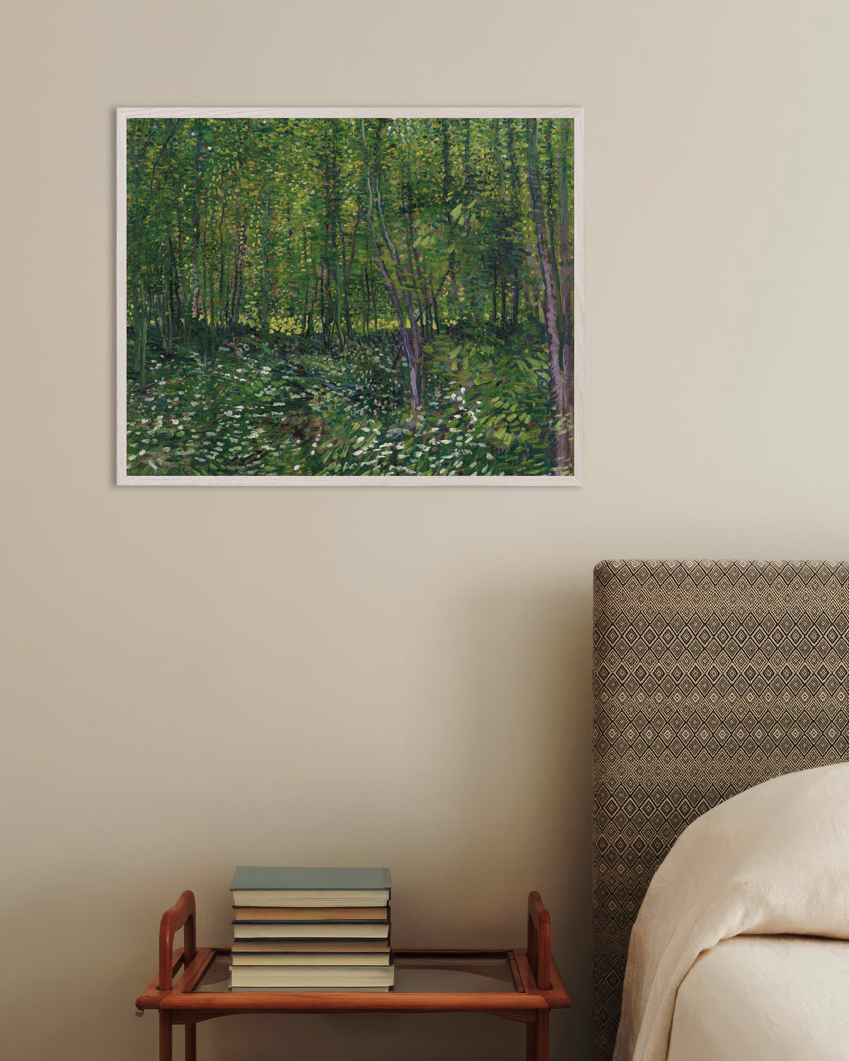 Poster med Træer og underskov (1887) af Vincent van Gogh med hvid træramme
