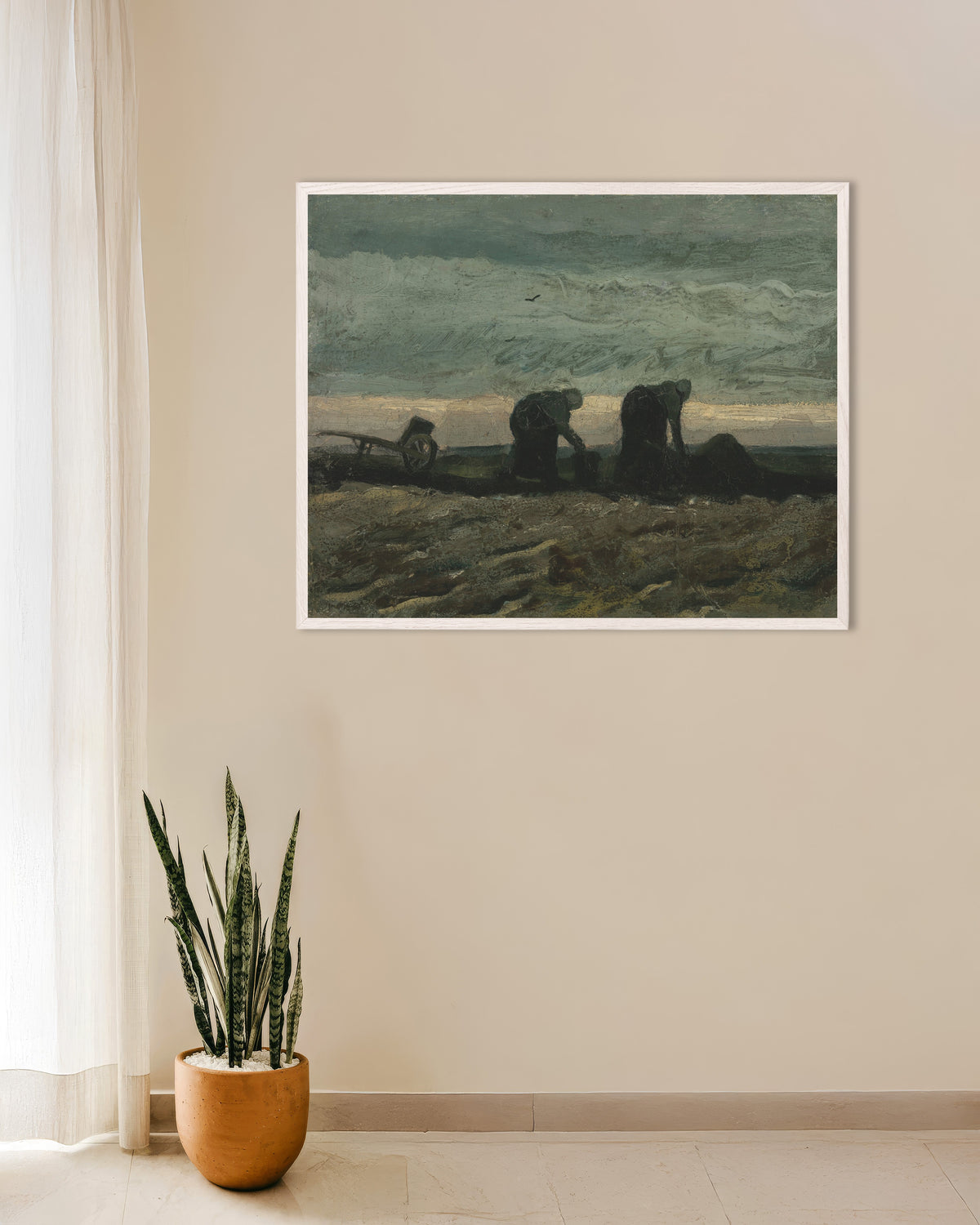Poster af To kvinder på heden (1883) af Vincent van Gogh med hvid træramme