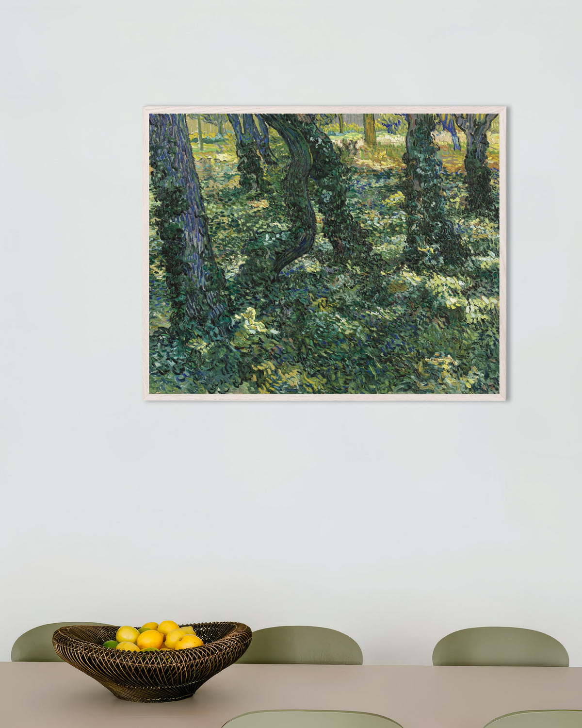 Poster af Undergrowth (1887) af Vincent van Gogh med hvid træramme