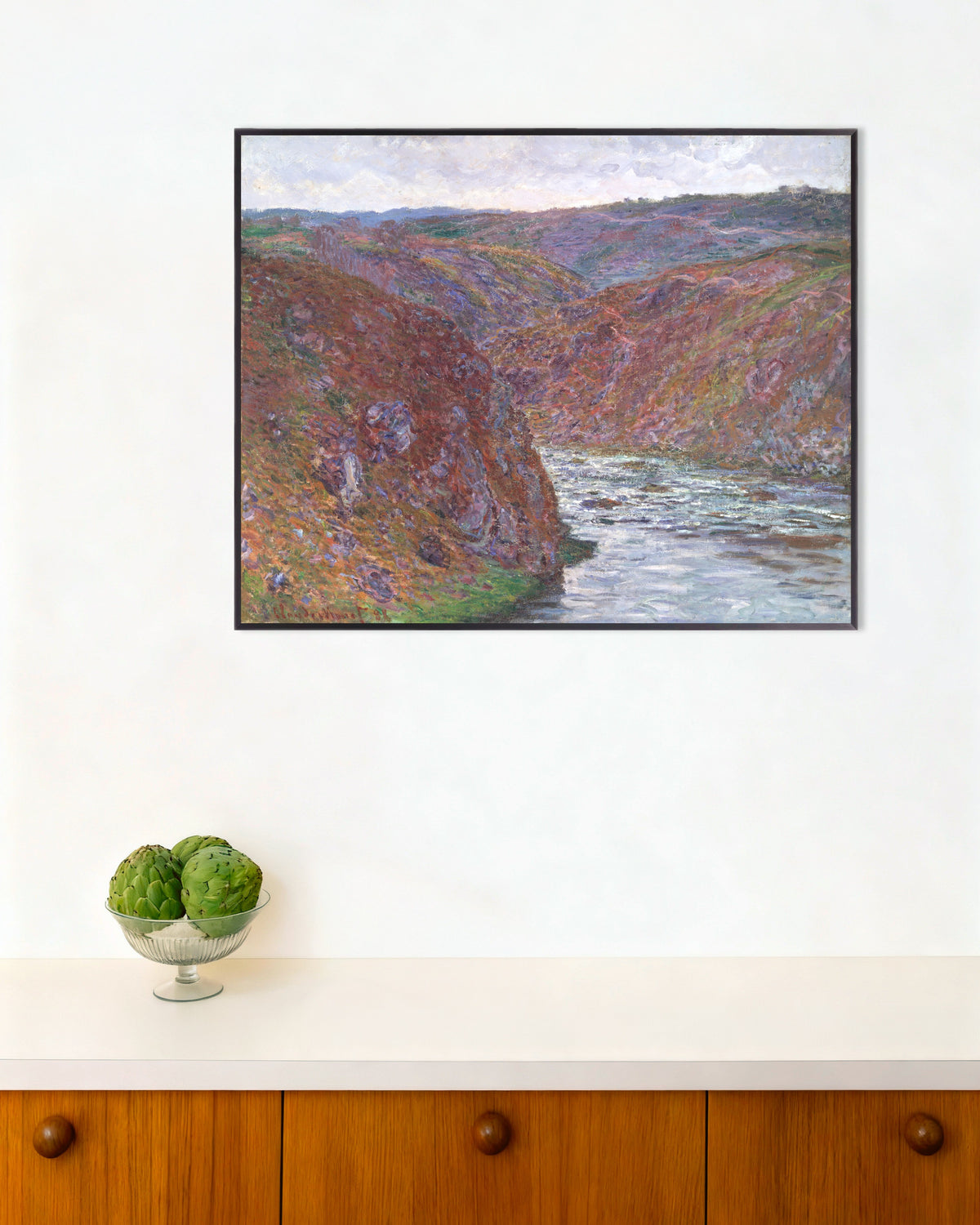 Plakat Creuse-dalen, grå dag (1889) af Claude Monet med metalramme