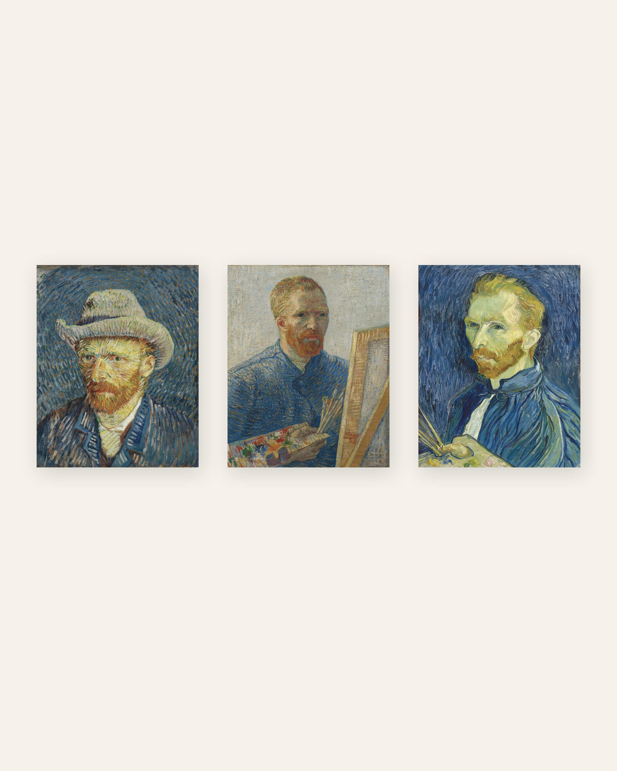 Van Gogh selvportræt plakater, sæt med 3: fra Paris til Saint-Rémy, uden ramme