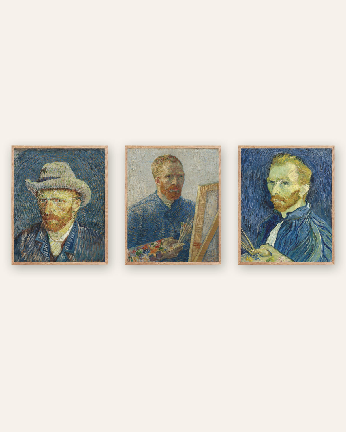 Van Gogh selvportræt plakater, sæt med 3: fra Paris til Saint-Rémy, i rammer af natureg