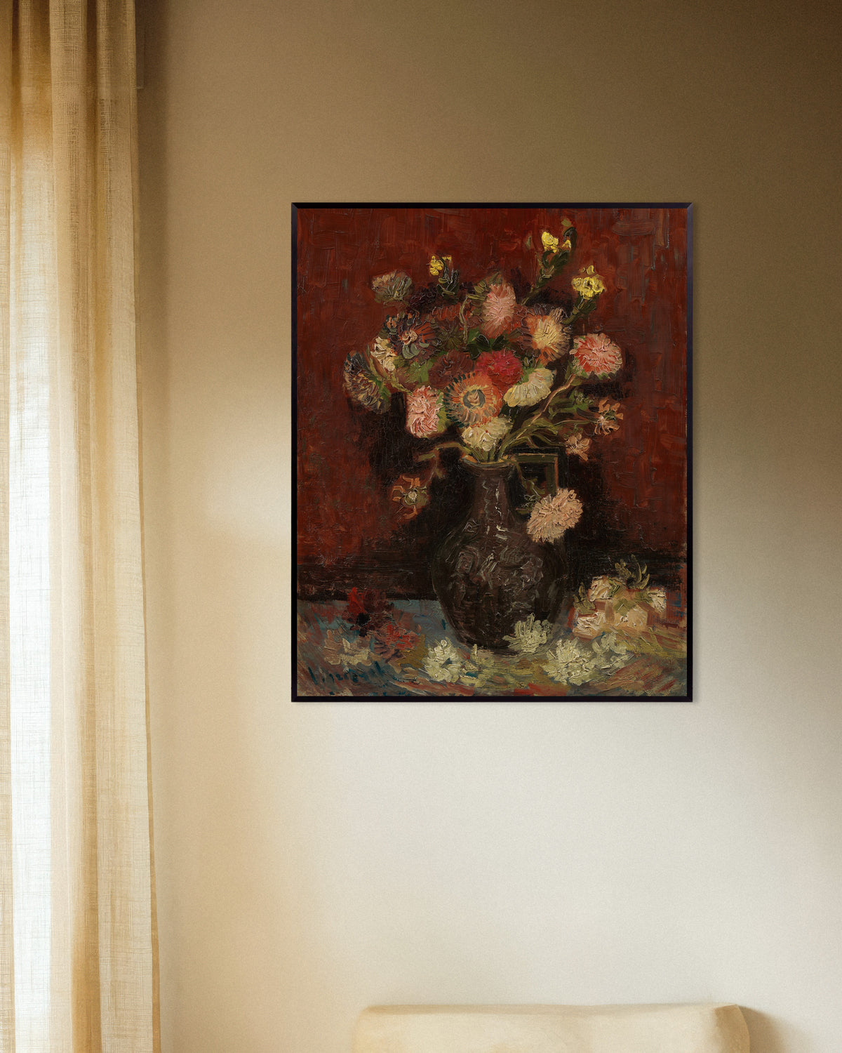 Poster med Vase med kinesiske asters og gladioler (1886) af Vincent van Gogh, med metalramme