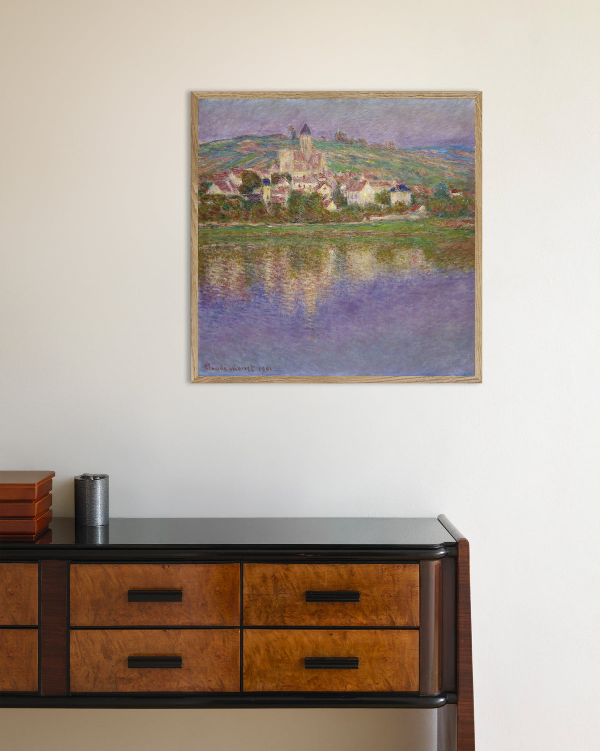 Plakat Vétheuil (1901) af Claude Monet med ramme i naturtræ
