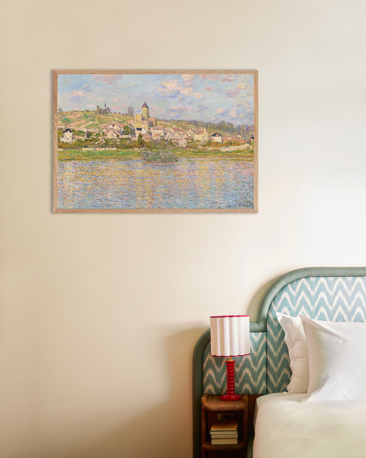 Plakat Vétheuil af Claude Monet med ramme i naturtræ