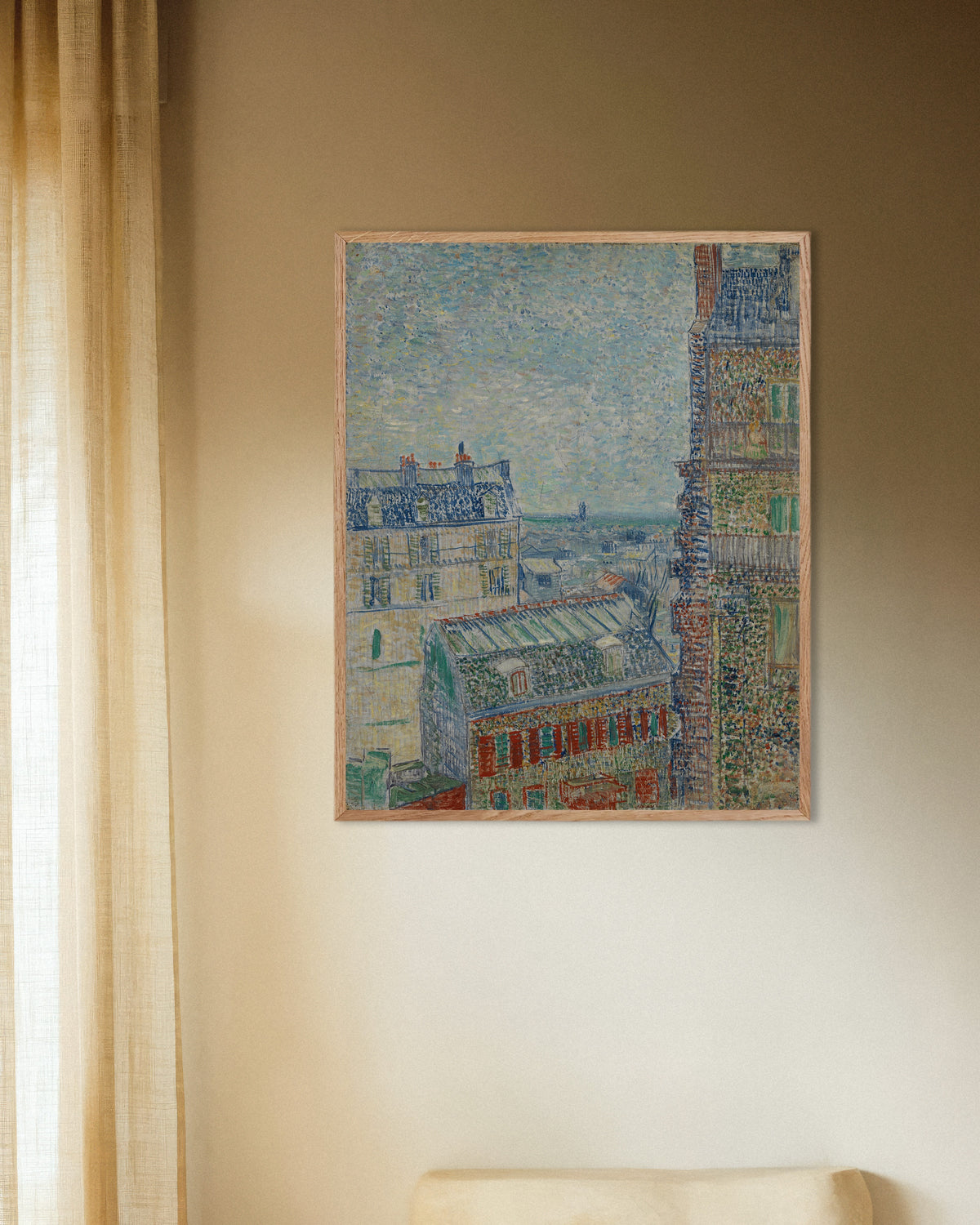 Poster af Udsigt fra Theos lejlighed (1887) af Vincent van Gogh med ramme af naturtræ