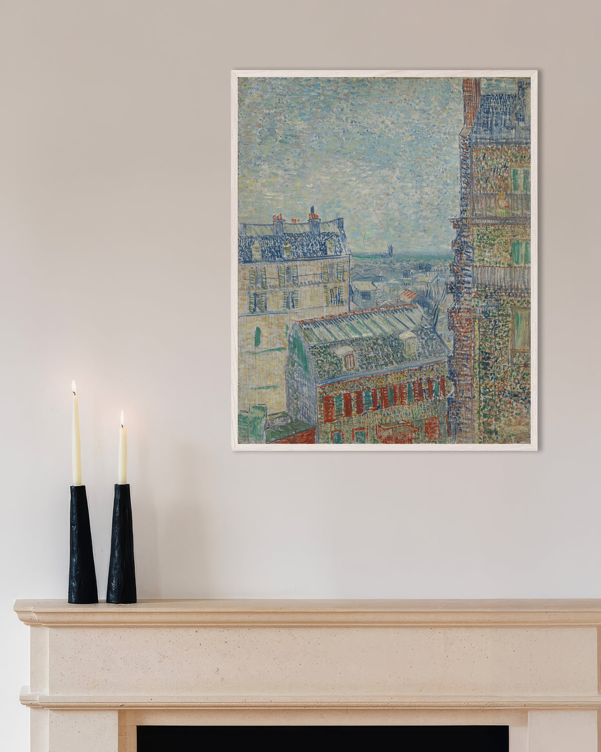 Poster af Udsigt fra Theos lejlighed (1887) af Vincent van Gogh med hvid træramme