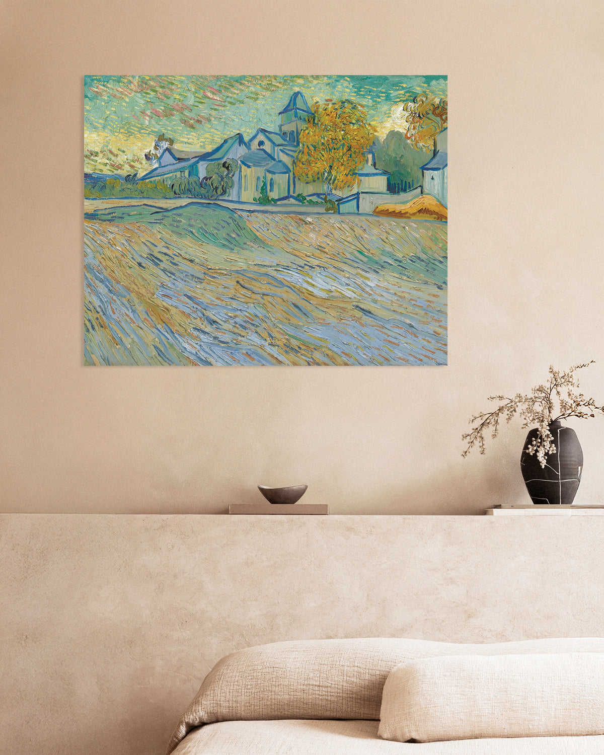 Poster af Udsigt over asylet og kapellet i Saint-Rémy (1889) af Vincent van Gogh
