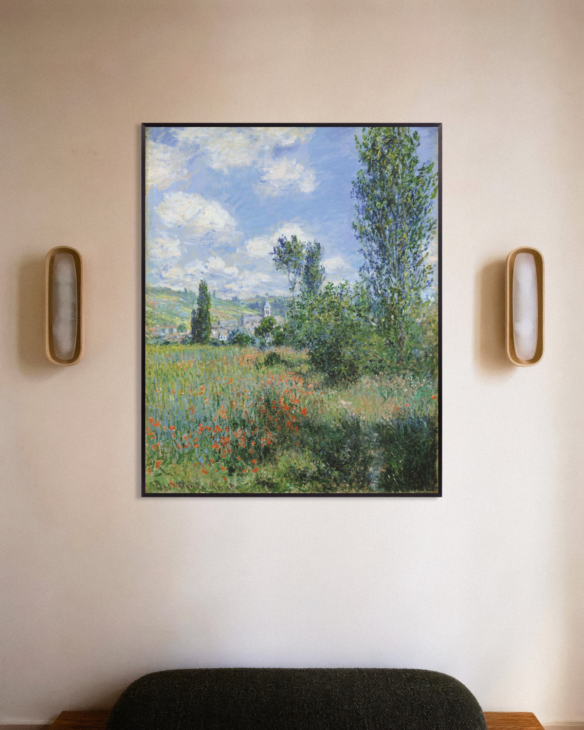 Plakat Udsigt over Vétheuil (1880) af Claude Monet med metalramme