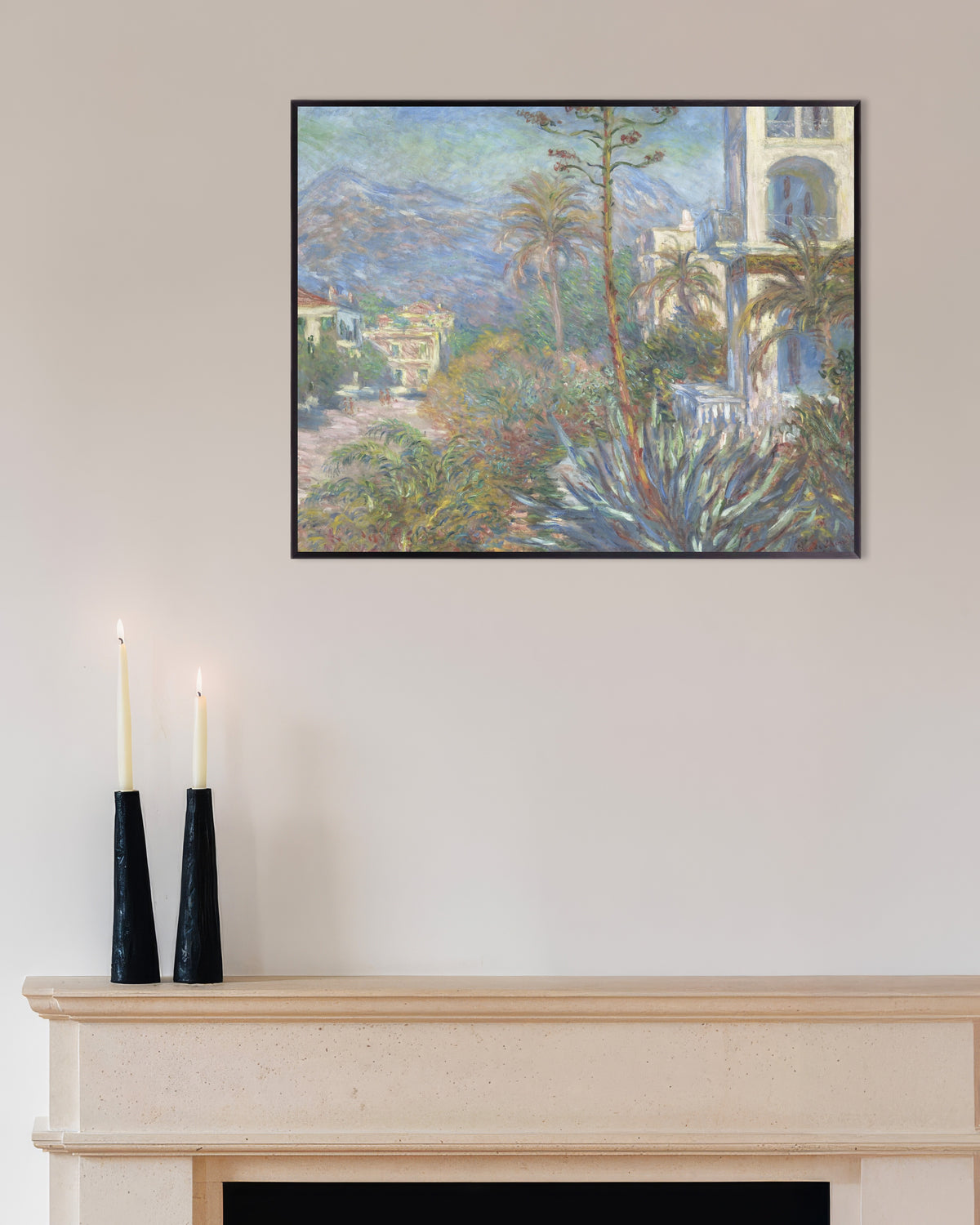 Plakat Villaer i Bordighera (1884) af Claude Monet med metalramme
