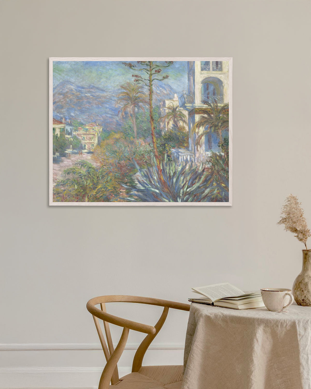 Plakat Villaer i Bordighera (1884) af Claude Monet med hvid træramme