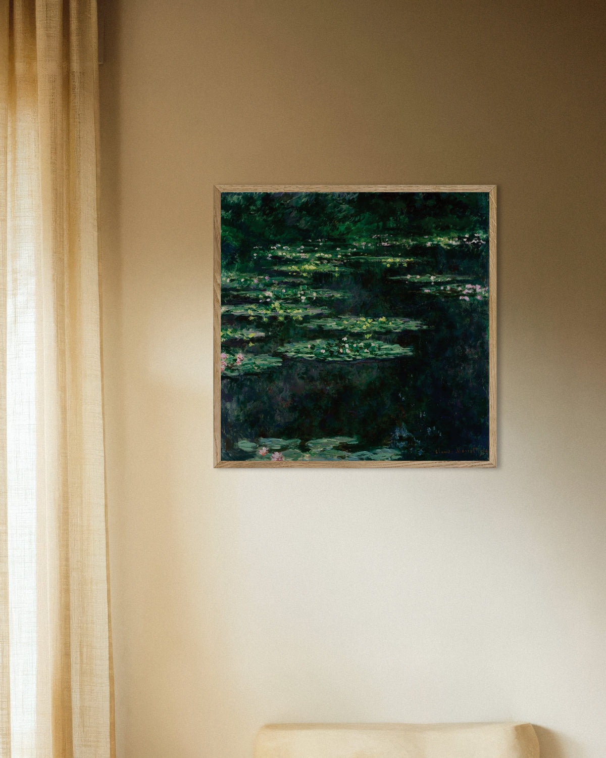 Plakat Åkander (1904) af Claude Monet med ramme i naturtræ