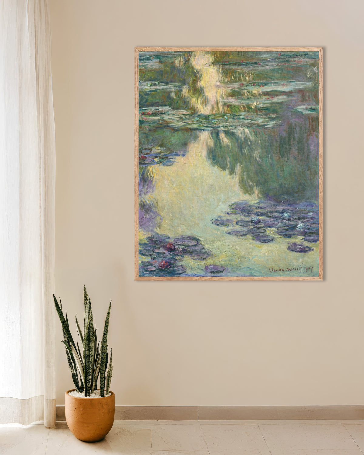 Plakat Åkander (1907) af Claude Monet med ramme i naturtræ