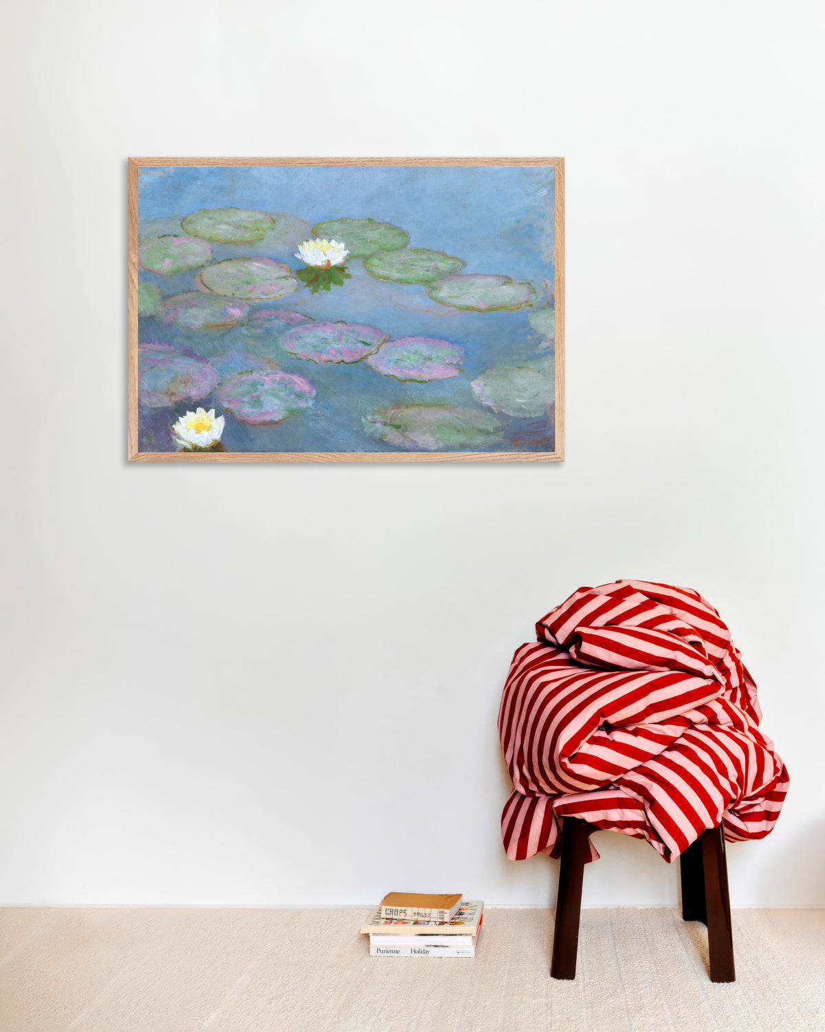 Plakat Åkander (ca. 1897–1899) af Claude Monet med ramme i naturtræ