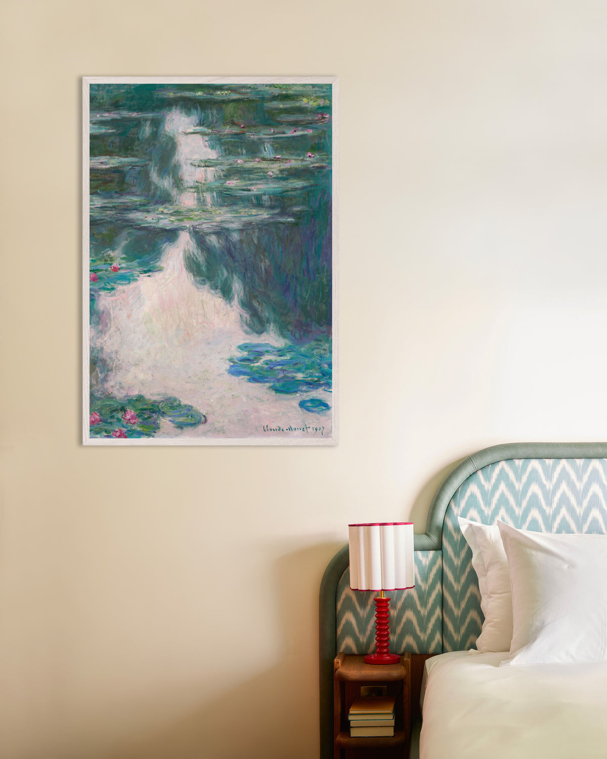 Plakat Åkander, gråvejr (1907) af Claude Monet med hvid træramme