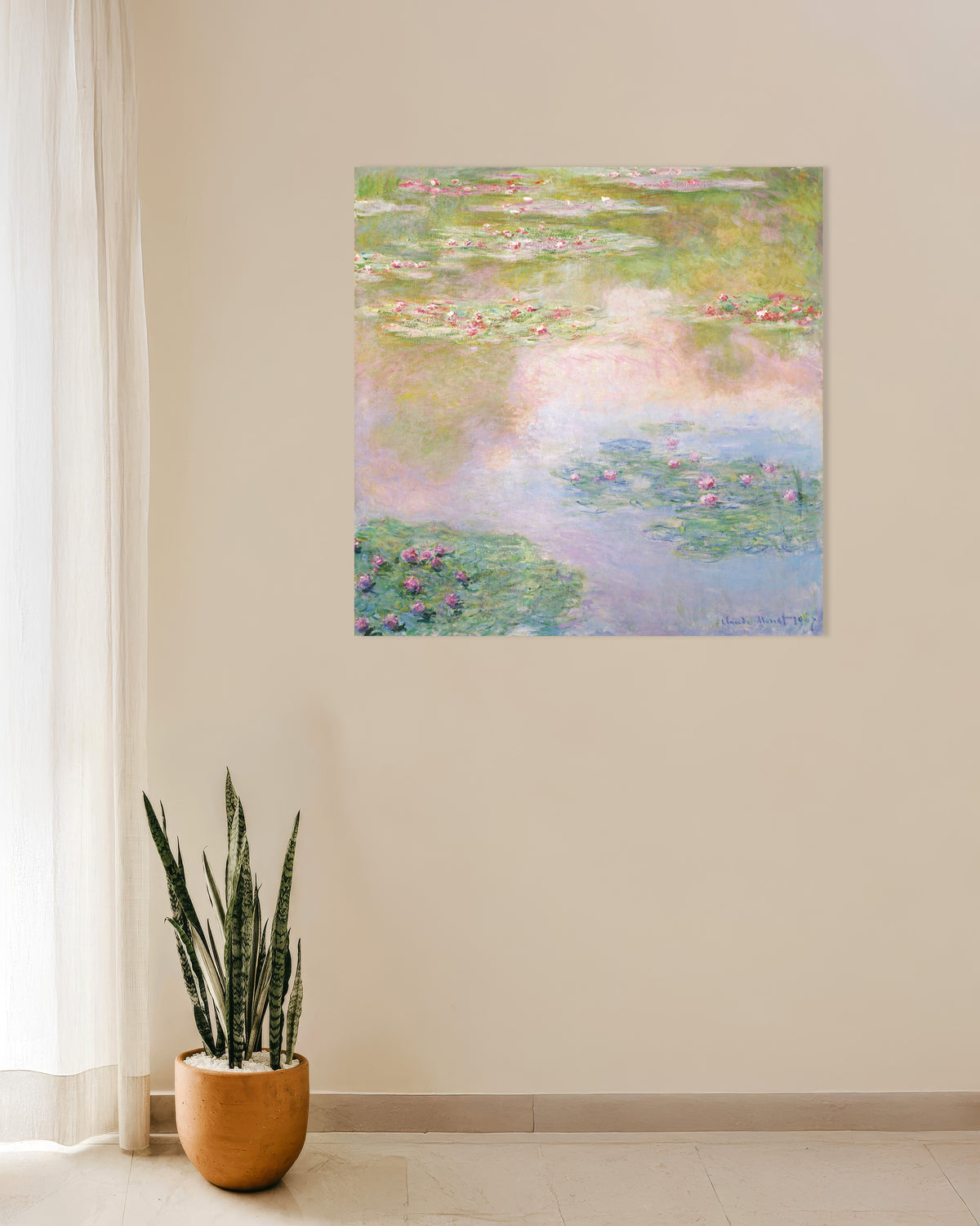 Plakat Åkander, lyserøde spejlinger (1907) af Claude Monet