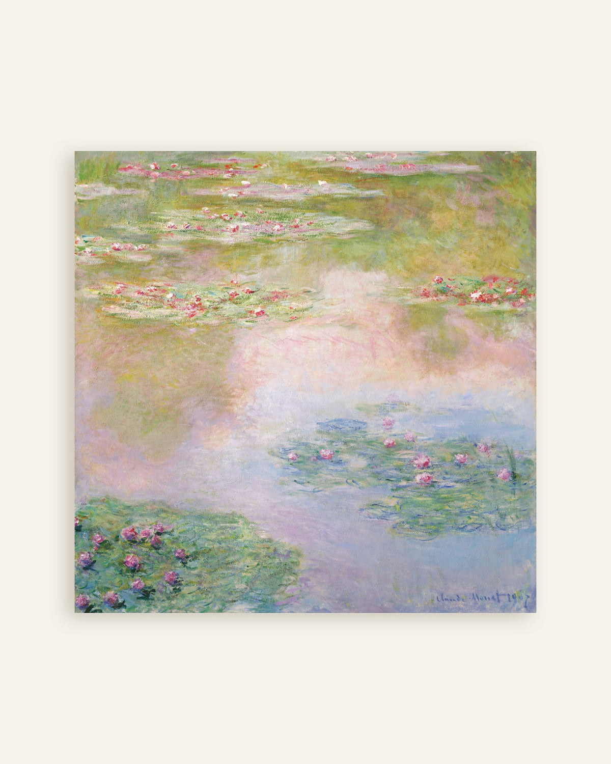 Plakat Åkander, lyserøde spejlinger (1907) af Claude Monet, miniature