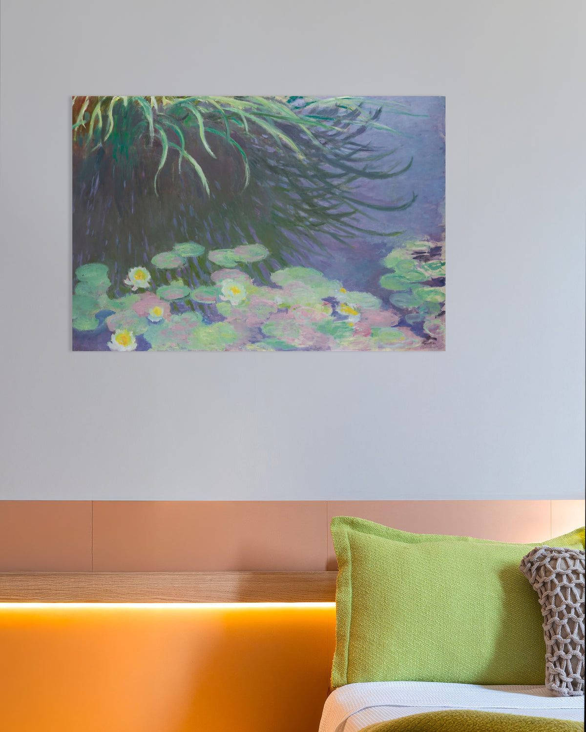 Plakat Åkander med spejlinger af højt græs (1914–1917) af Claude Monet