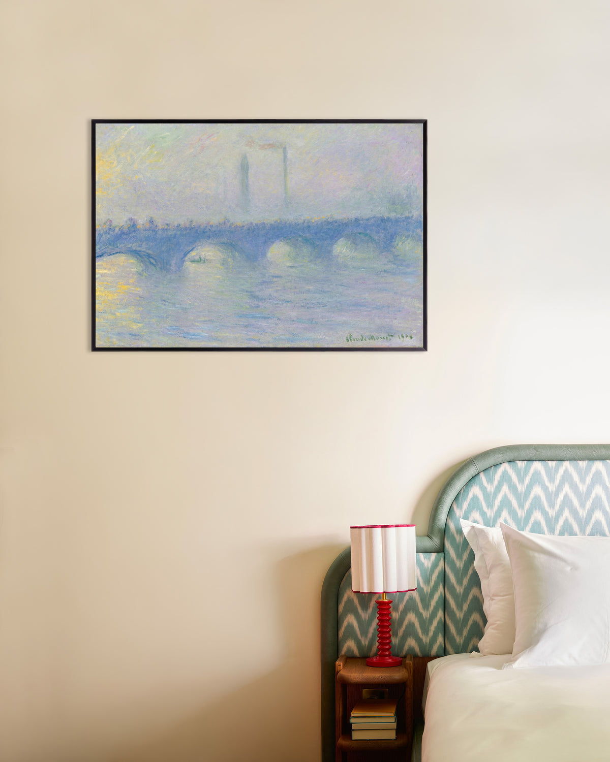 Plakat Waterloo Bridge, diset (1904) af Claude Monet med metalramme