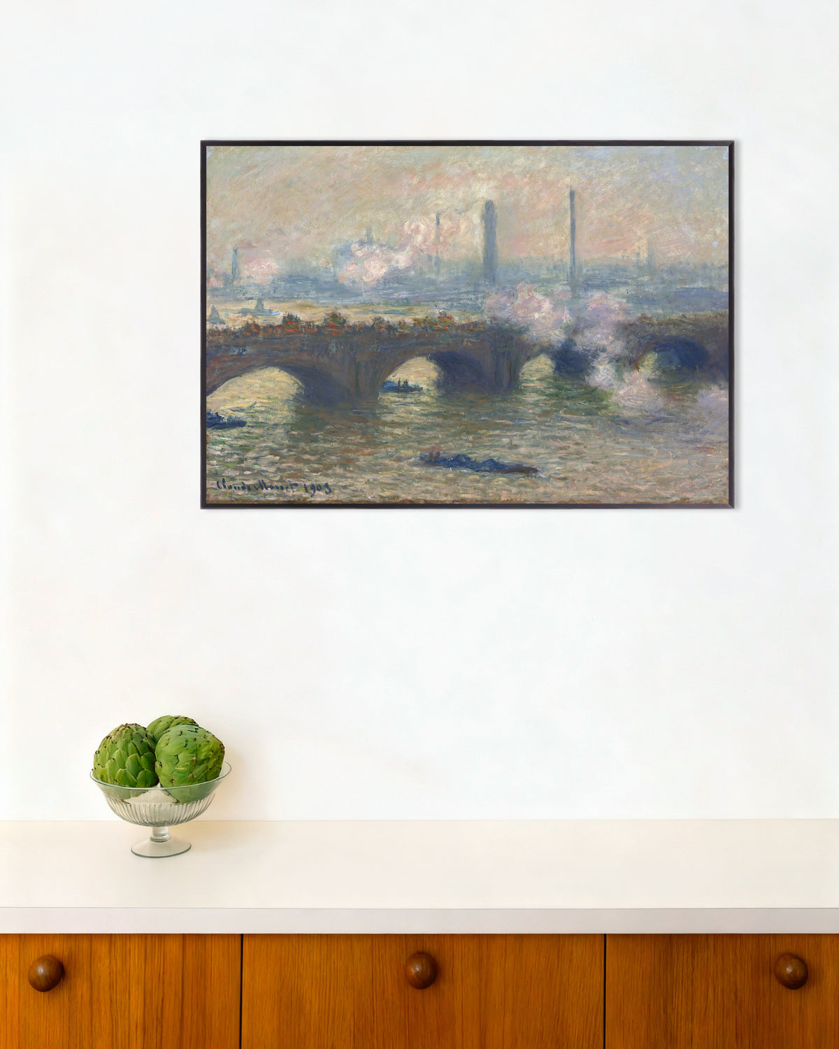 Plakat Waterloo Bridge, grå dag (1903) af Claude Monet med metalramme