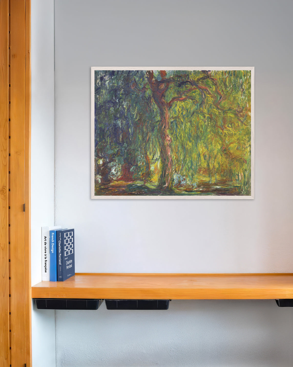 Plakat Grædepil (1918–1919) af Claude Monet med hvid træramme