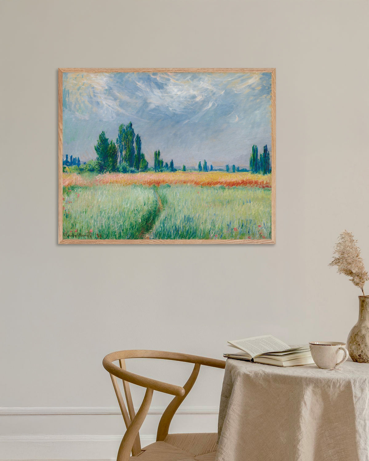 Plakat Hvedemark (1881) af Claude Monet med ramme i naturtræ