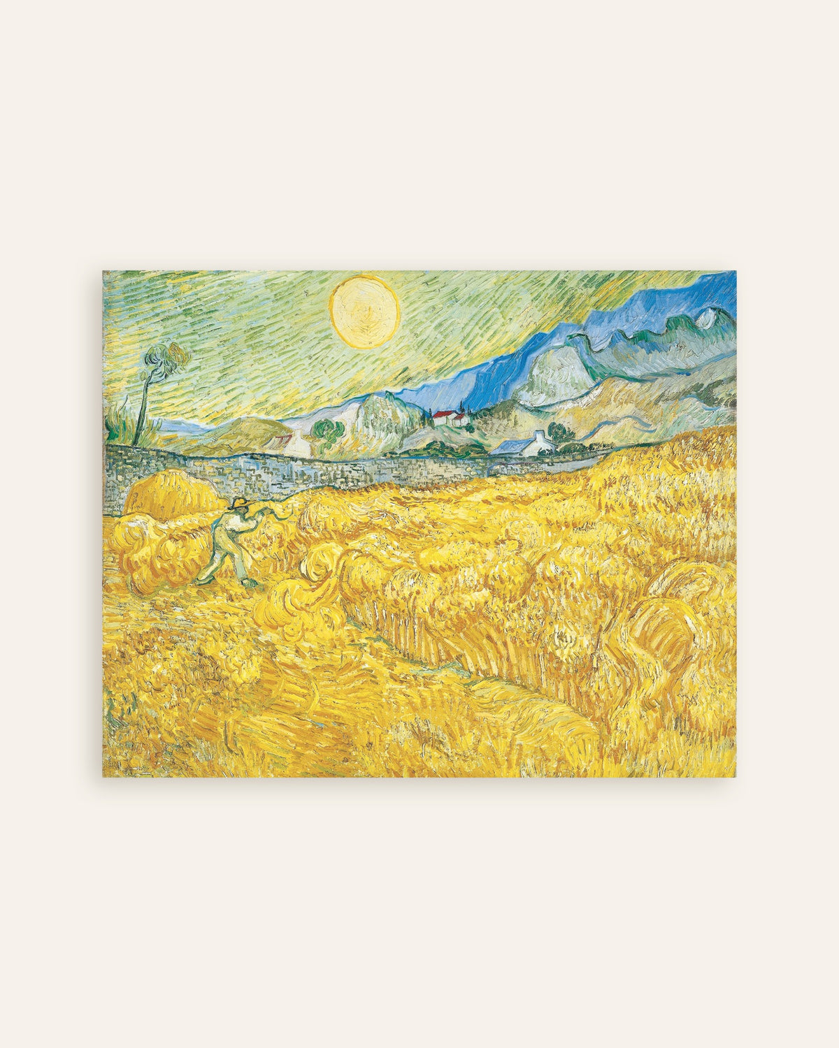 Poster med Hvedemark bag Saint-Paul-hospitalet med en høstarbejder (1889) af Vincent van Gogh, miniature