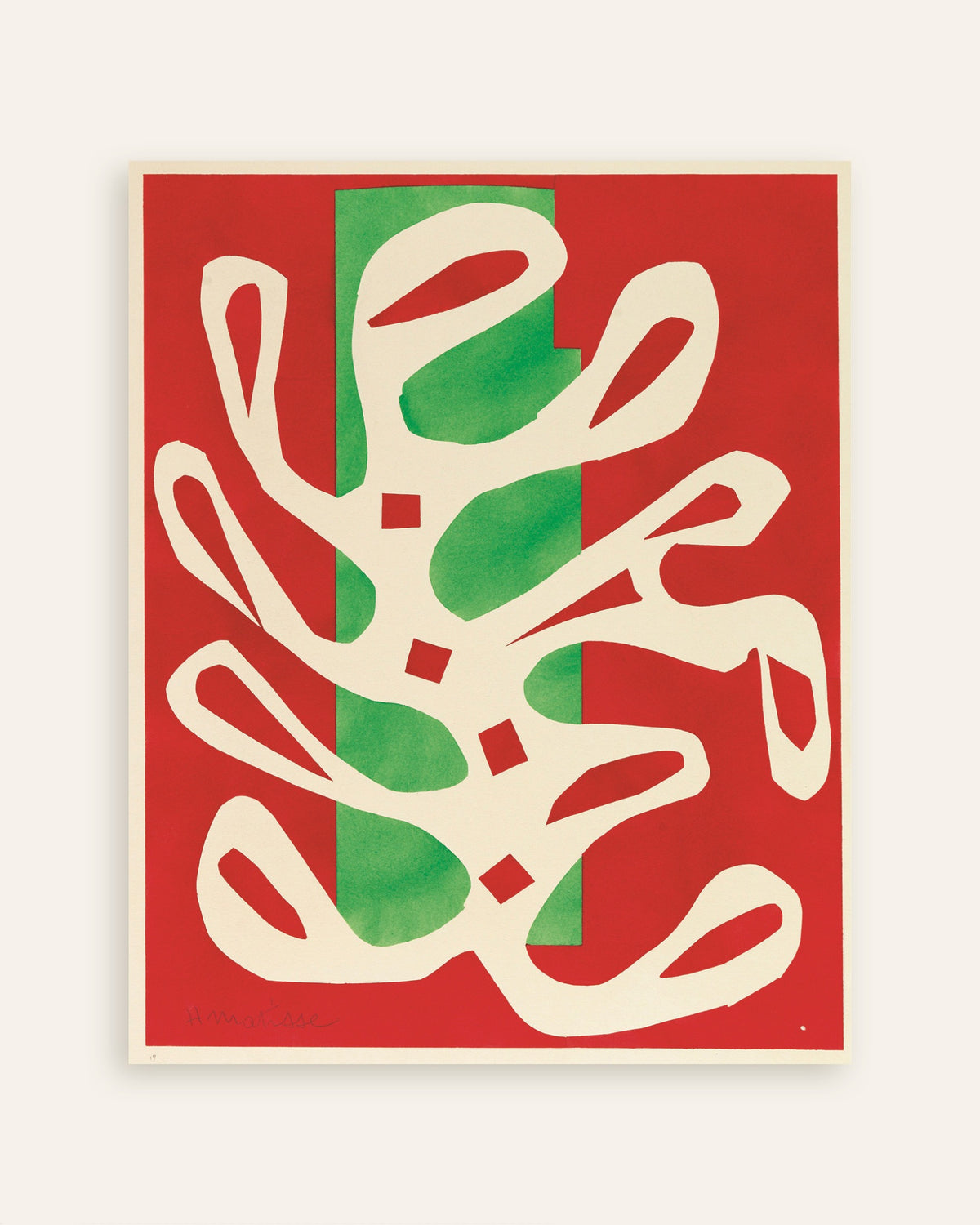 Poster af Hvid alge på rød og grøn baggrund (1947) af Henri Matisse, miniature