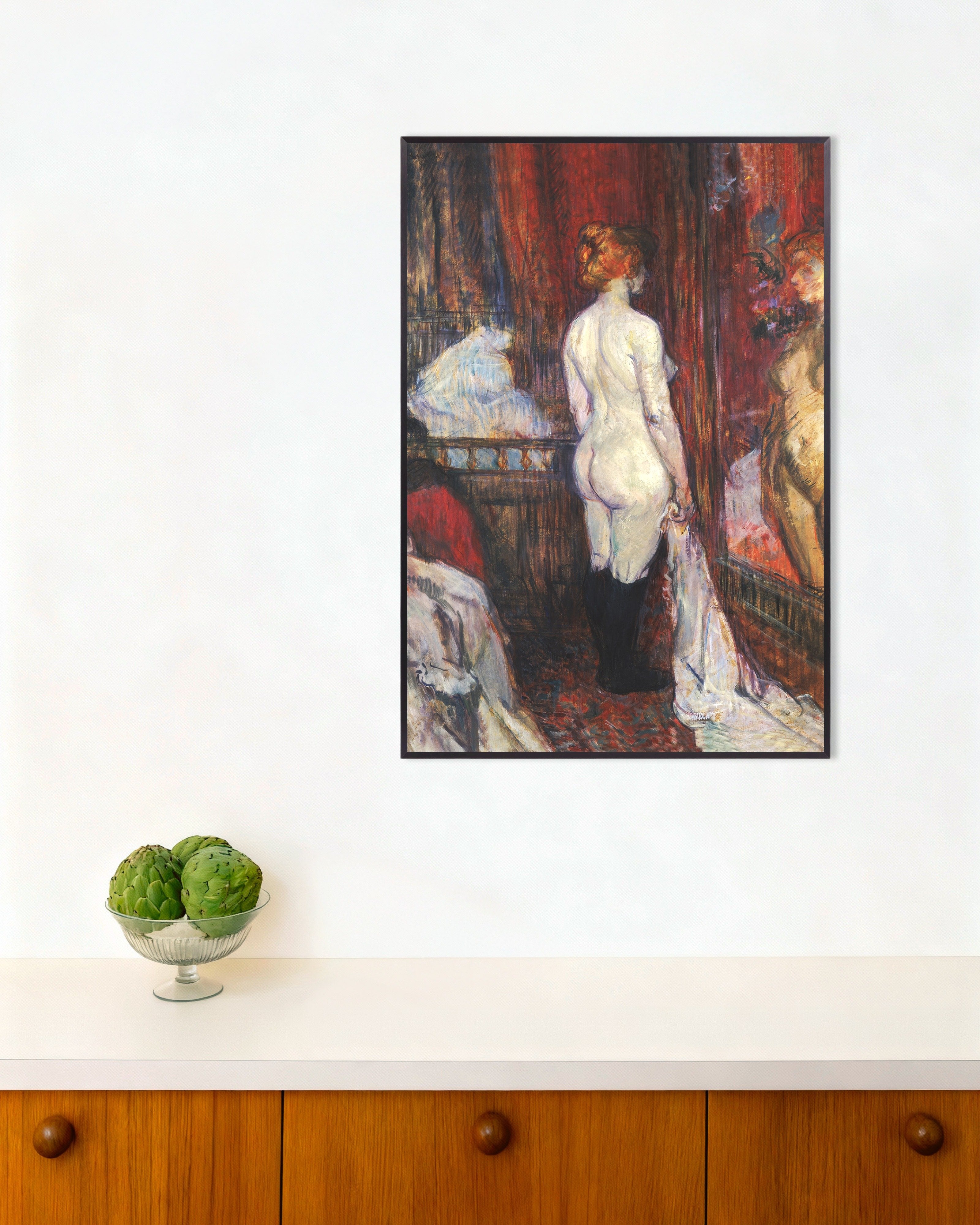 Poster of Woman before a mirror (1897) by Henri de Toulouse-Lautrec, with metal frame