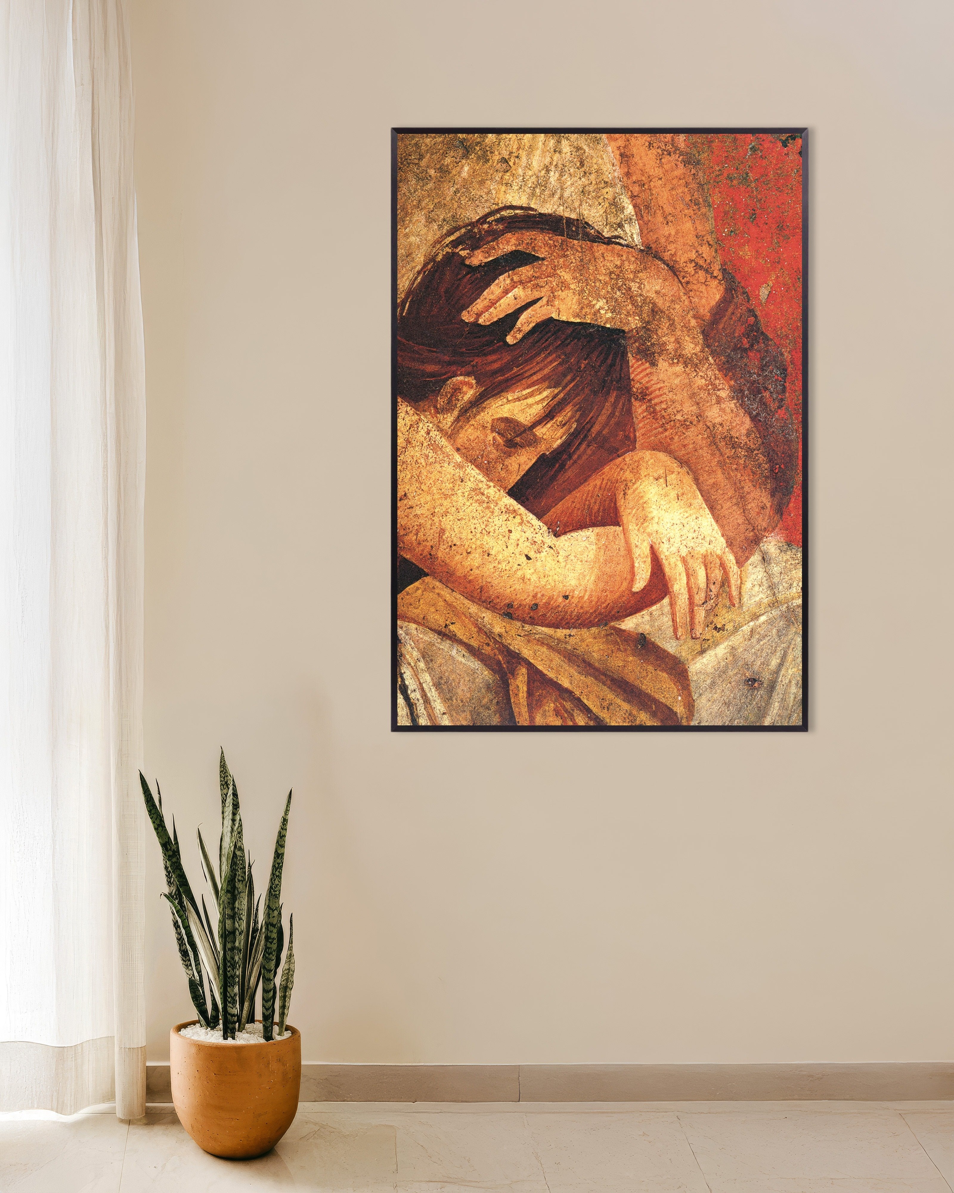Poster of Woman comforting initiate from Villa of the Mysteries, with metal frame