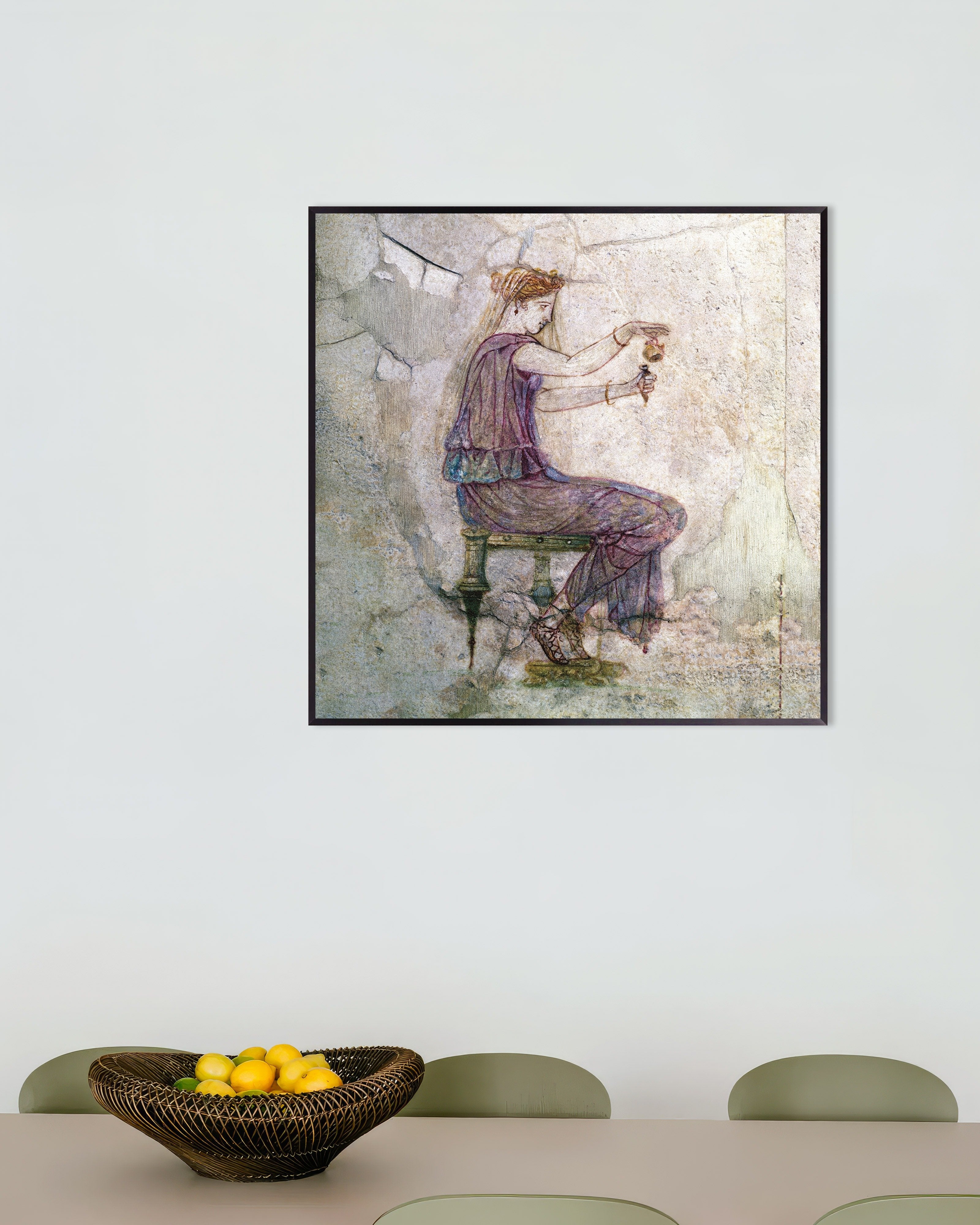 Poster of Woman pouring perfume fresco poster, with metal frame