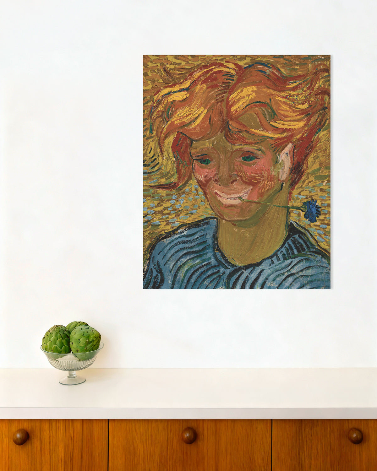 Poster med Ung mand med en kornblomst (1890) af Vincent van Gogh
