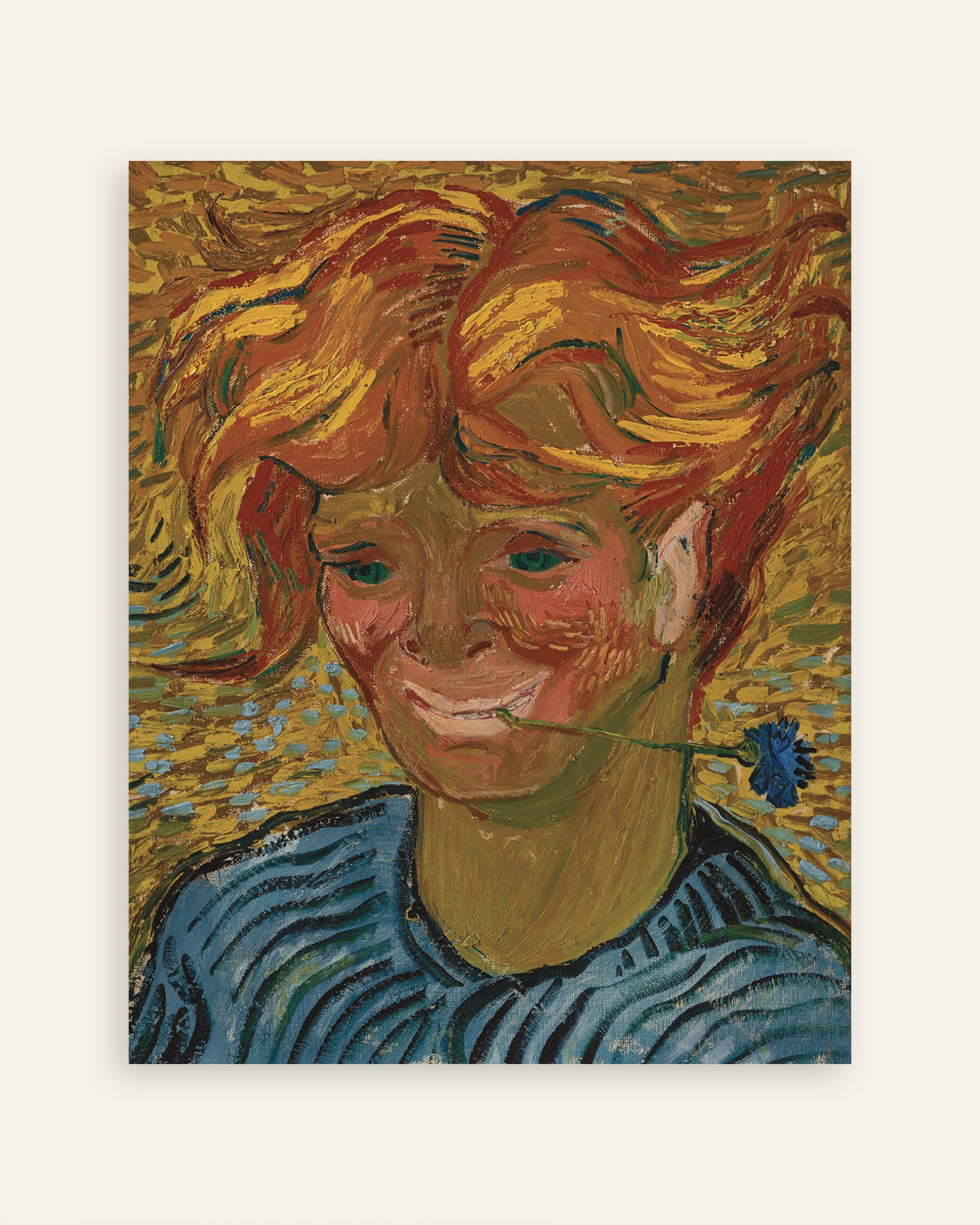 Poster med Ung mand med en kornblomst (1890) af Vincent van Gogh, miniature